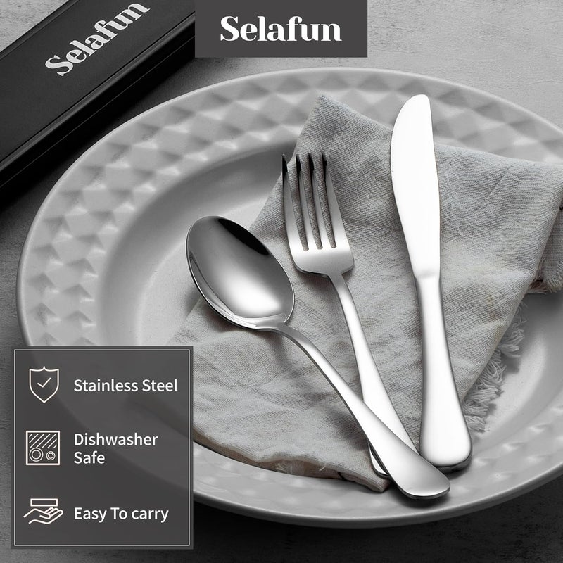 Selafun 4-Piece Travel Set with Case - Portable Silverware Utensils - Stainless Steel Reusable Flatware - Cutlery Set for Camping, Picnic, Hiking, Office - Dishwasher Safe - Image 4